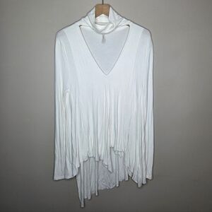 Free People Ivory Uptown Turtleneck Choker Top Size Small Asymmetrical Raw-Edge